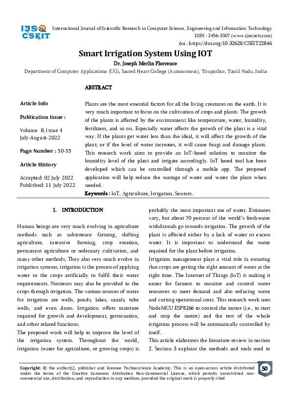 (PDF) Smart Irrigation System Using IOT