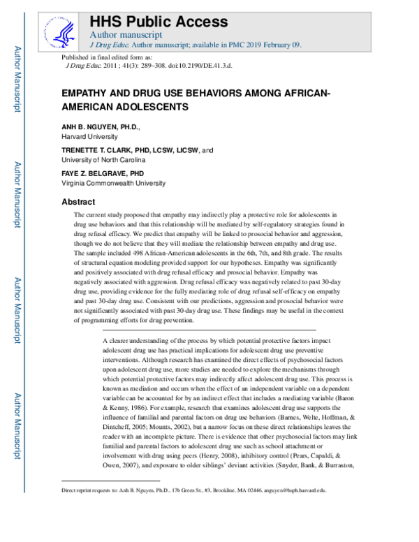 (PDF) Empathy and Drug Use Behaviors among African-American Adolescents