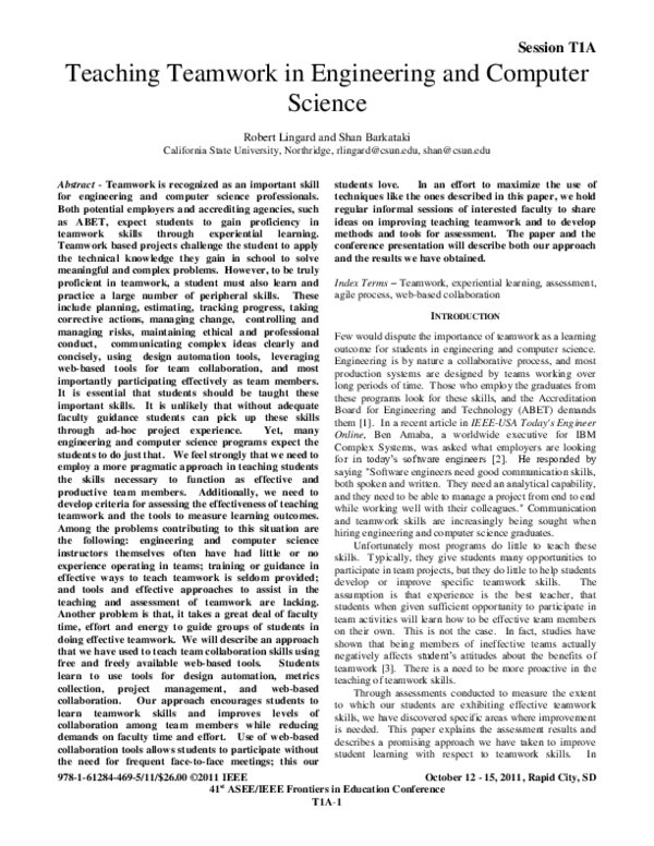 (PDF) A-1 Teaching Teamwork in Engineering and Computer Science
