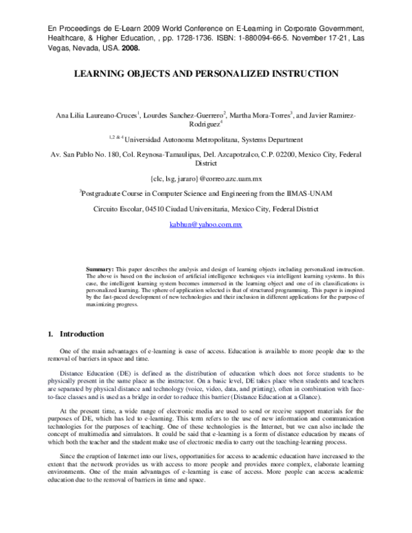 (PDF) Learning Objects and Personalized Instruction