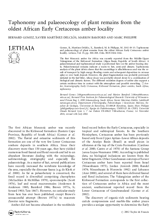 (PDF) 2002 Taphonomy and palaeoecology of plant remains from the oldest ...