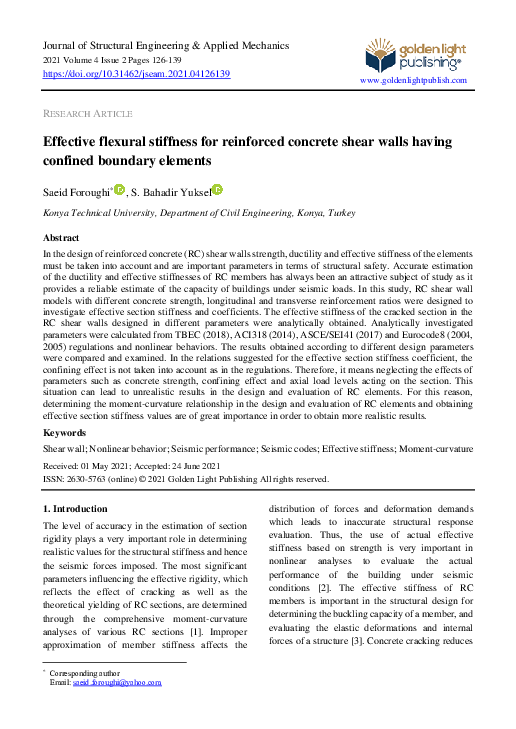 (PDF) Effective flexural stiffness for reinforced concrete shear walls ...