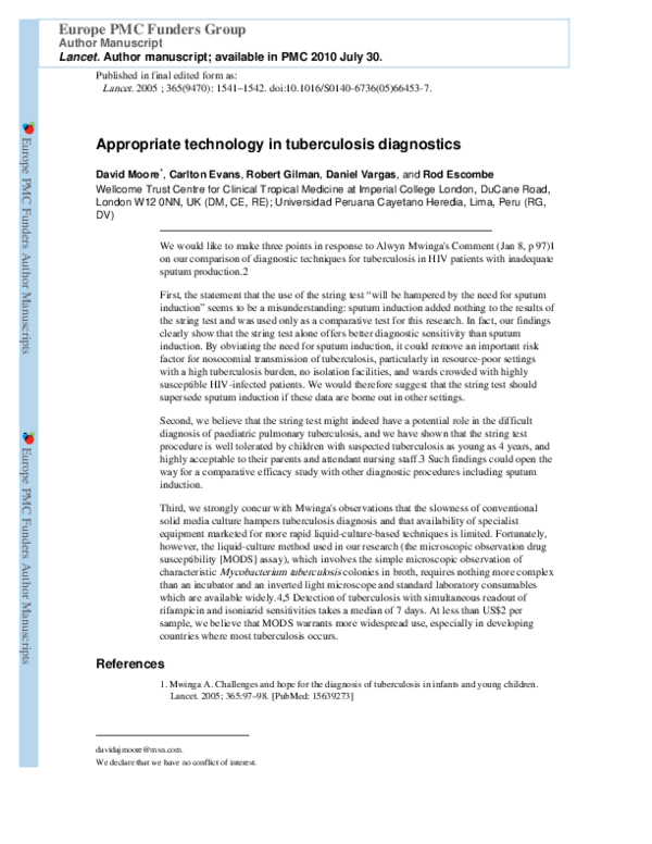 (PDF) Appropriate technology in tuberculosis diagnostics