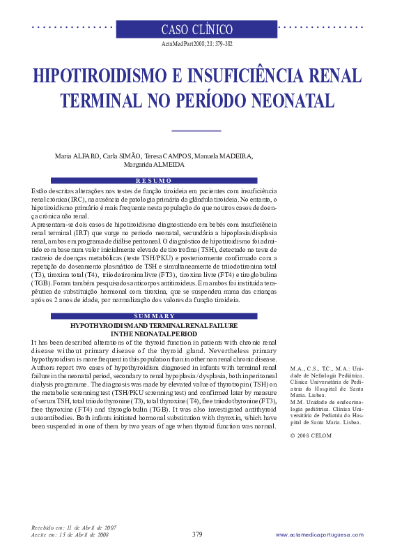 (PDF) [Hypothyroidism and terminal renal failure in the neonatal period