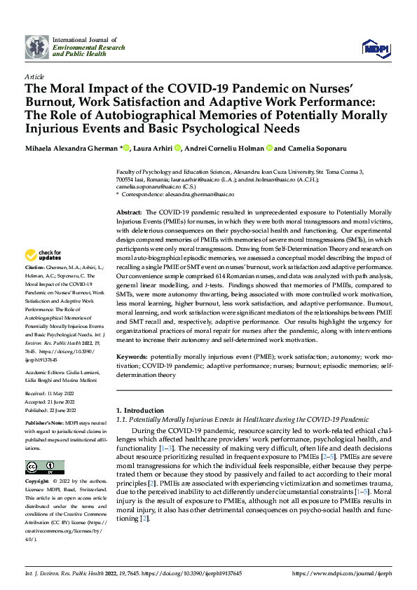(PDF) The Moral Impact of the COVID-19 Pandemic on Nurses’ Burnout ...