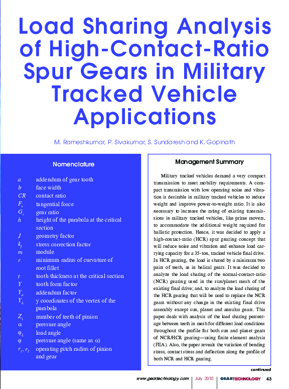 (PDF) Load Sharing Analysis of HighContactRatio Spur Gears in