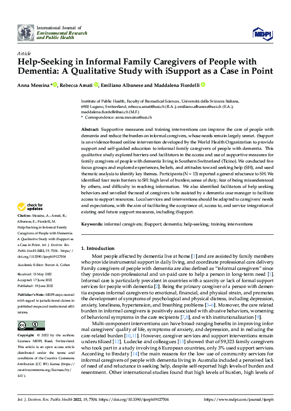 (PDF) Help-Seeking in Informal Family Caregivers of People with ...