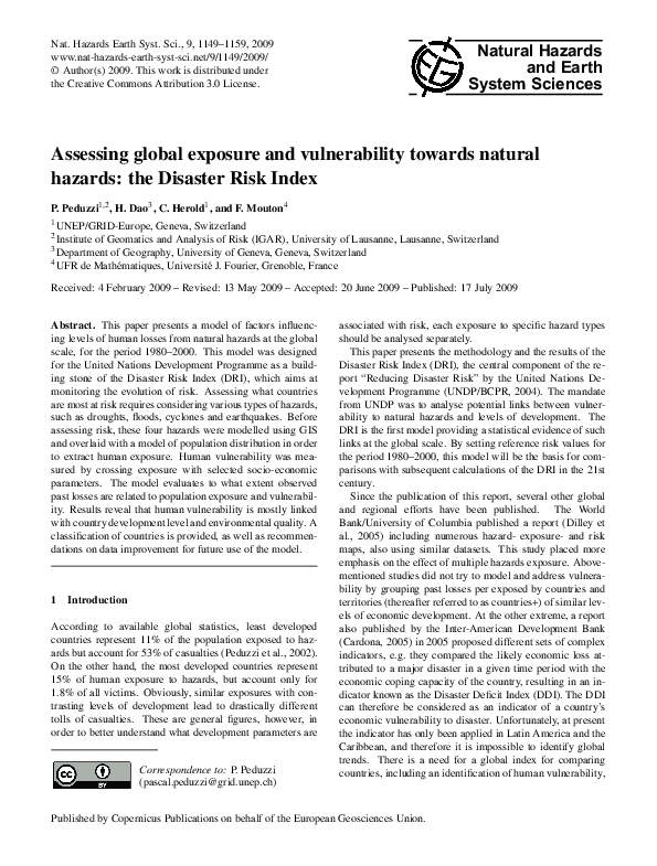 (PDF) Assessing global exposure and vulnerability towards natural ...