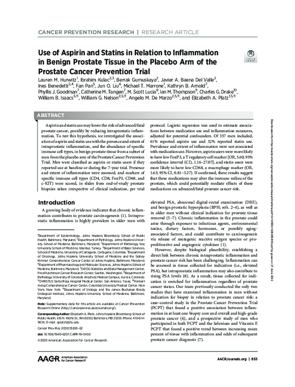 (PDF) Use of Aspirin and Statins in Relation to Inflammation in Benign ...