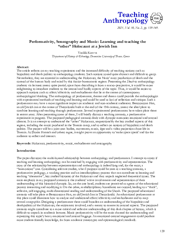 (PDF) Performativity, Sensography and Music: Learning and Teaching the ...