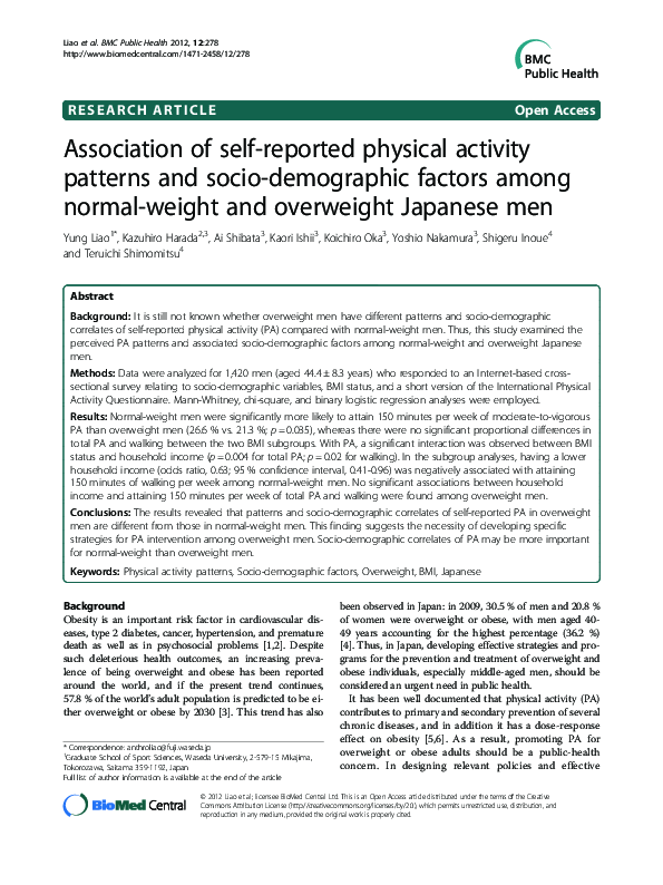(PDF) Association of self-reported physical activity patterns and socio ...