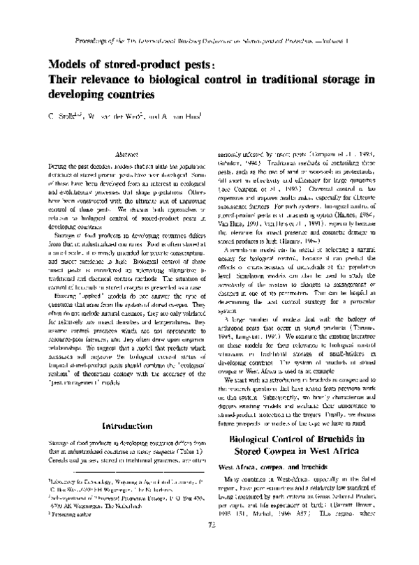 (PDF) Models of stored-product pests: Their relevance to biological ...