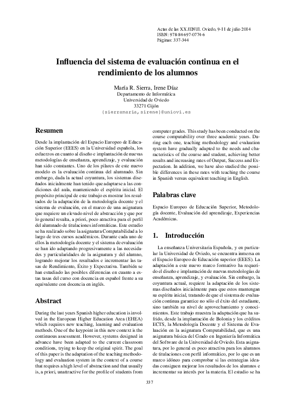 (PDF) Influencia del sistema de evaluación continua en el rendimiento ...