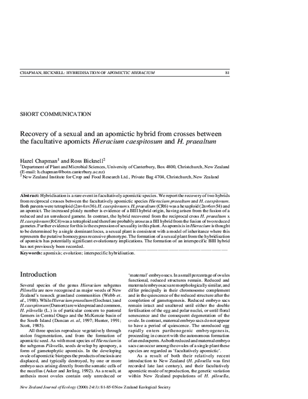 (PDF) Recovery of a sexual and an apomictic hybrid from crosses between ...