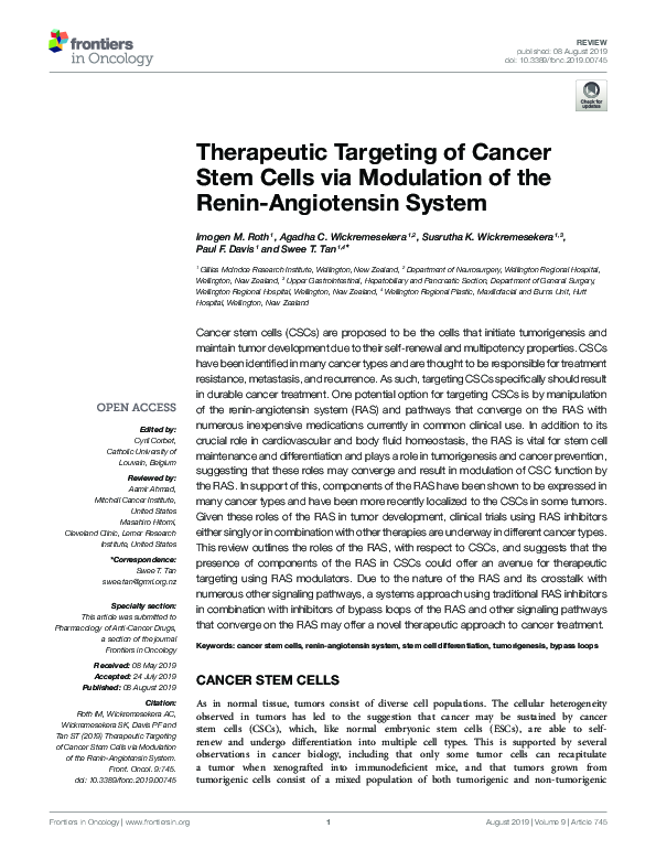 (PDF) Therapeutic Targeting of Cancer Stem Cells via Modulation of the ...