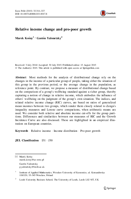 (PDF) Relative income change and pro-poor growth