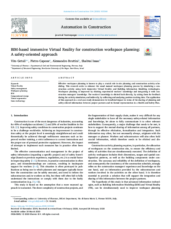 (PDF) BIM-based immersive Virtual Reality for construction workspace ...