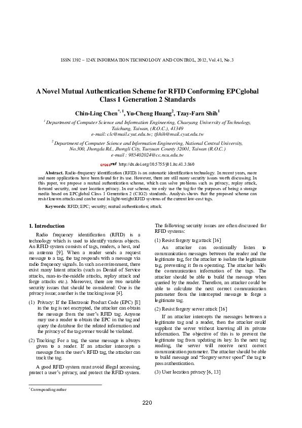 (PDF) A Novel Mutual Authentication Scheme for RFID conforming ...
