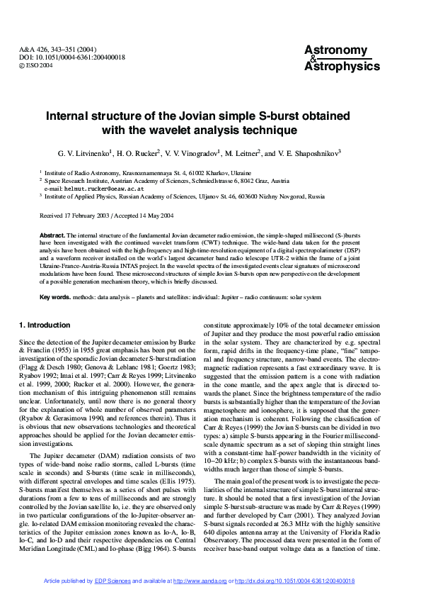 (PDF) Internal structure of the Jovian simple S-burst obtained with the ...