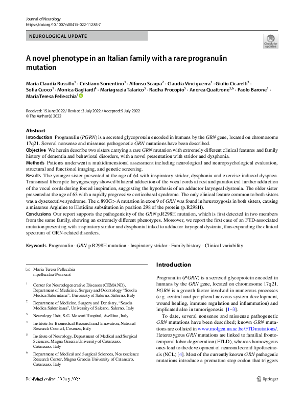 (PDF) A novel phenotype in an Italian family with a rare progranulin ...