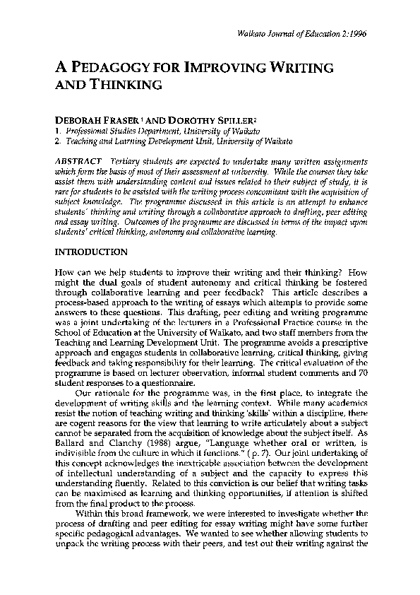 (PDF) A pedagogy for improving writing and thinking