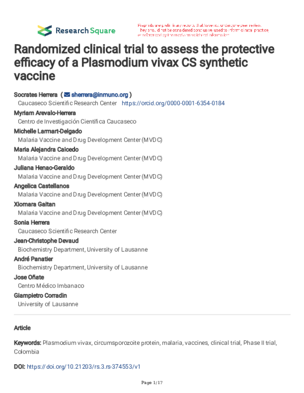 (PDF) Randomized clinical trial to assess the protective efficacy of a ...