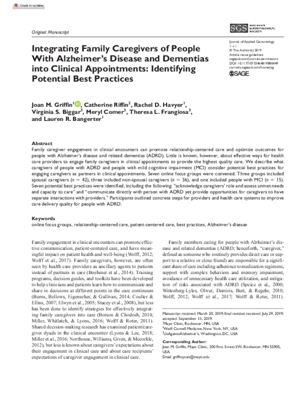 (PDF) Integrating Family Caregivers of People With Alzheimer’s Disease ...