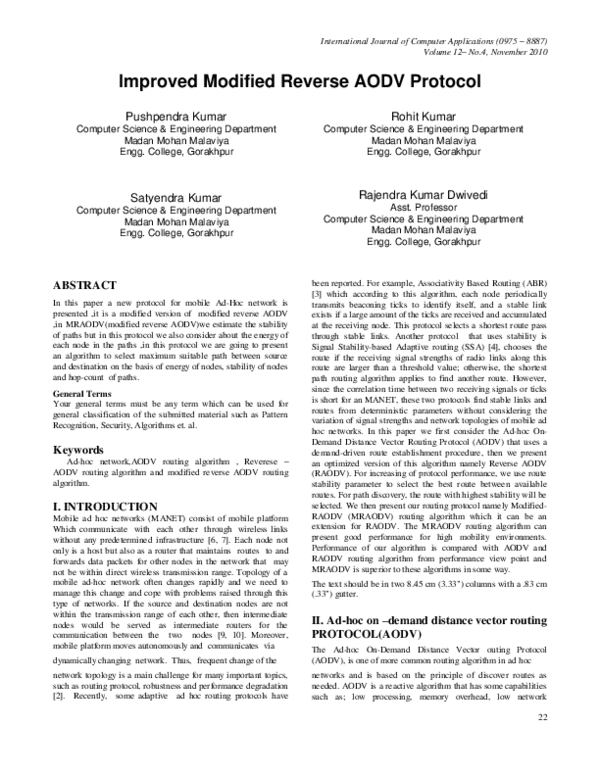 (PDF) Improved Modified Reverse AODV Protocol Rohit kumar Academia.edu