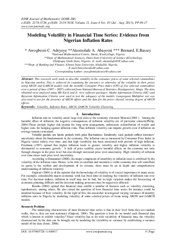 (PDF) Modeling Volatility in Financial Time Series: Evidence from ...
