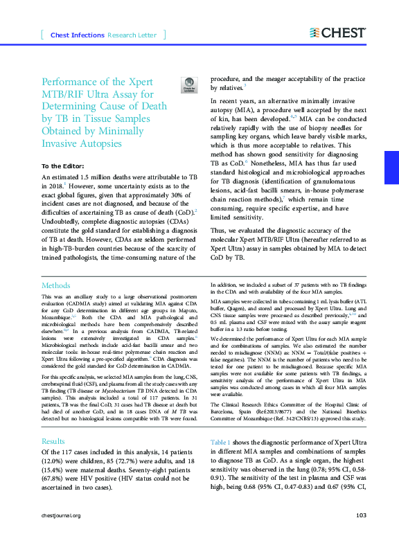 (PDF) Performance of the Xpert MTB/RIF Ultra Assay for Determining ...