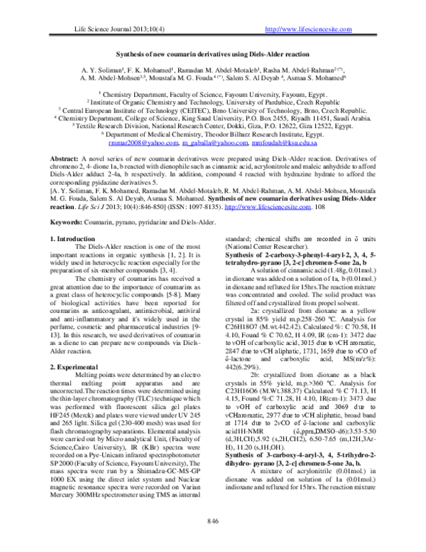 (PDF) Synthesis of new coumarin derivatives using Diels-Alder reaction