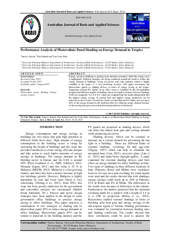 (PDF) Performance Analysis of Photovoltaic Panel Shading on Energy ...