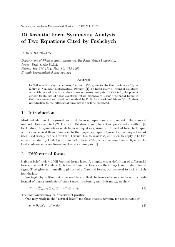 (PDF) Dif ferential Form Symmetry Analysis of Two Equations Cited by ...