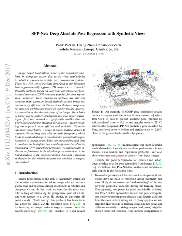 (PDF) SPP-Net: Deep Absolute Pose Regression with Synthetic Views