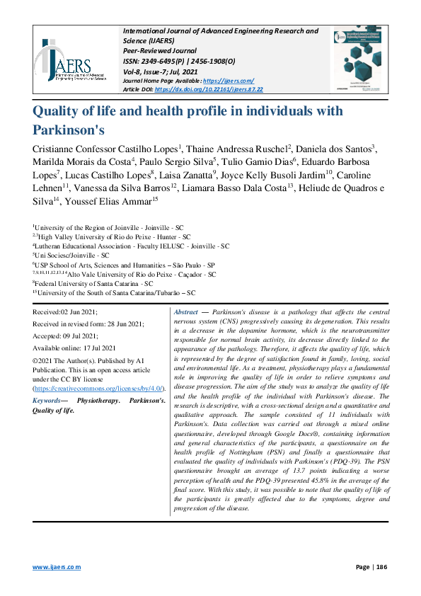 (PDF) Quality of life and health profile in individuals with Parkinson's