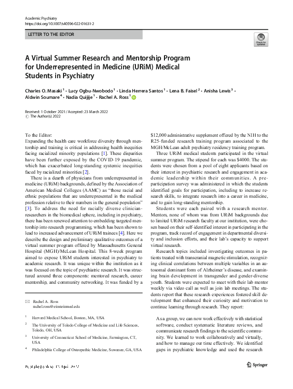 (PDF) A Virtual Summer Research and Mentorship Program for ...