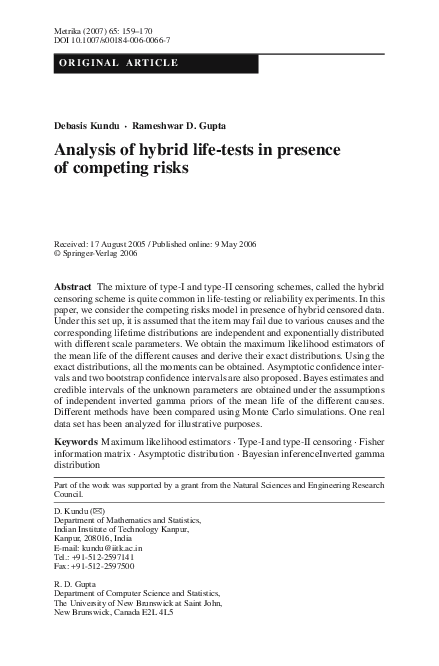 (PDF) Analysis of Hybrid Life-tests in Presence of Competing Risks