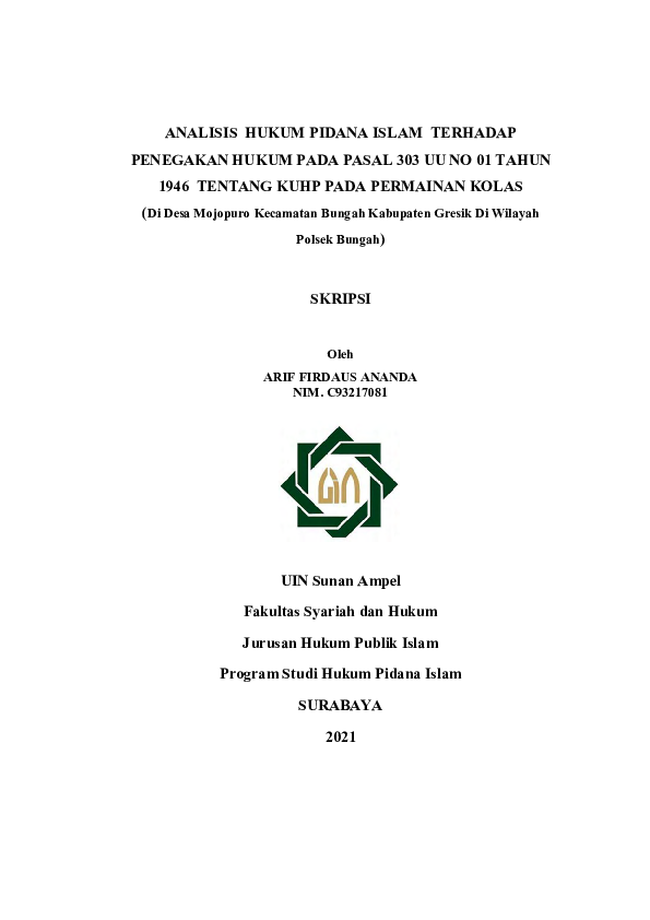 (PDF) Analisis hukum pidana islam terhadap penegakan hukum pada pasal ...