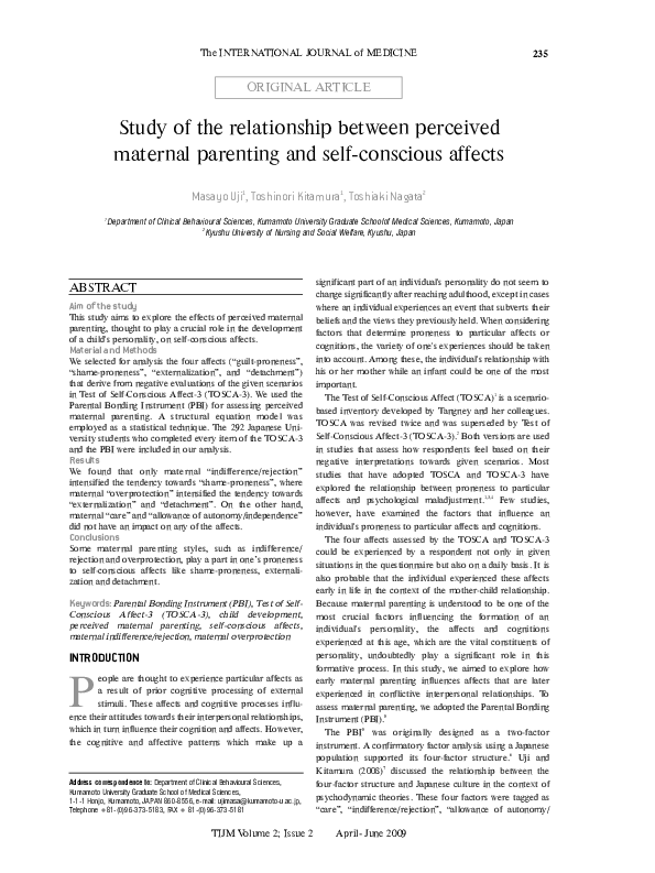 (PDF) Study of the relationship between perceived maternal parenting ...
