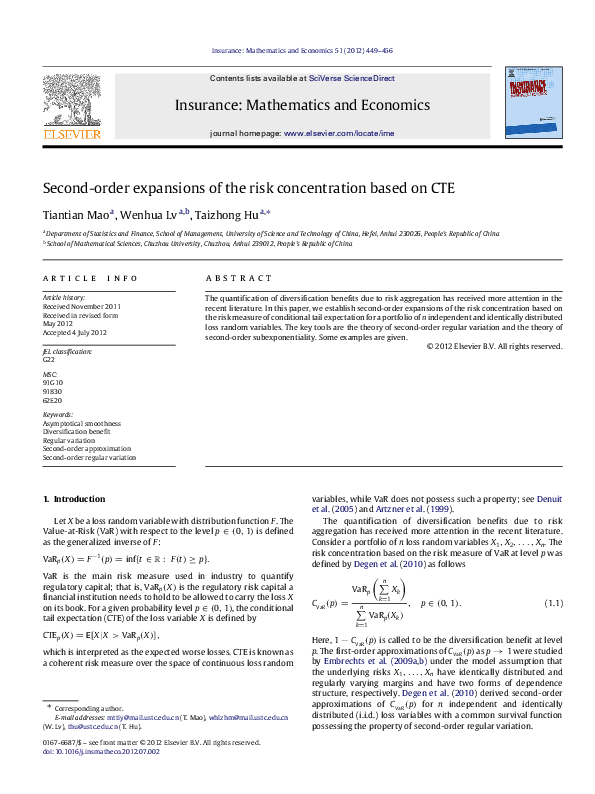 (PDF) Second-order expansions of the risk concentration based on CTE