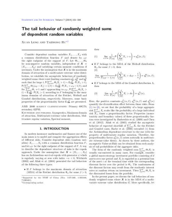 (PDF) The tail behavior of randomly weighted sums of dependent random ...