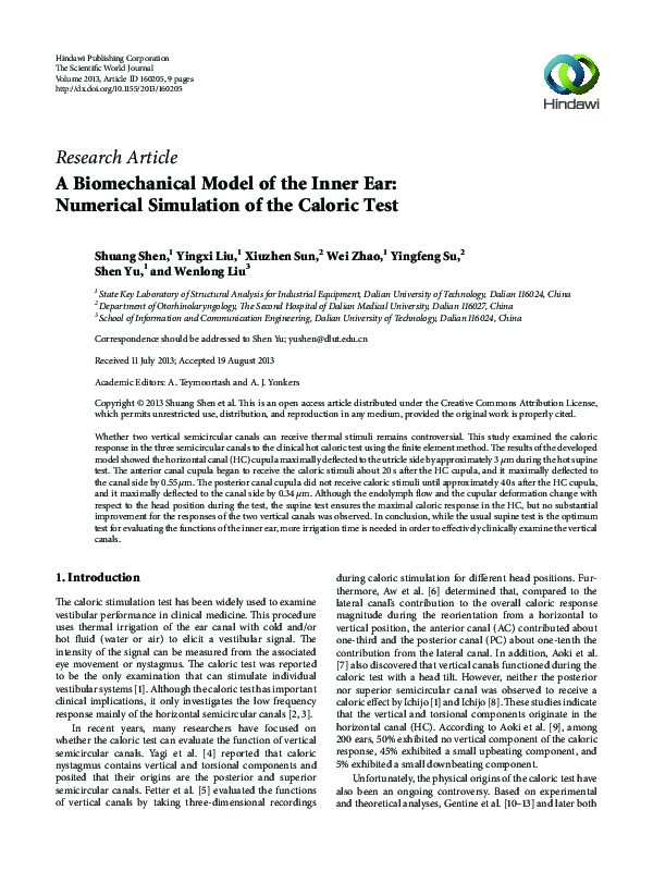 (PDF) A biomechanical model of the inner ear: numerical simulation of ...