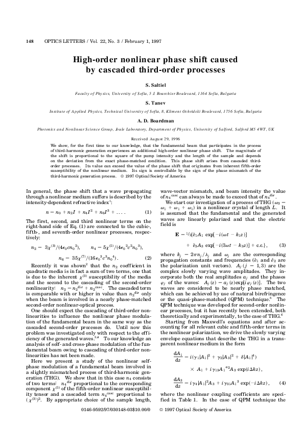 (PDF) High-order nonlinear phase shift caused by cascaded third-order ...