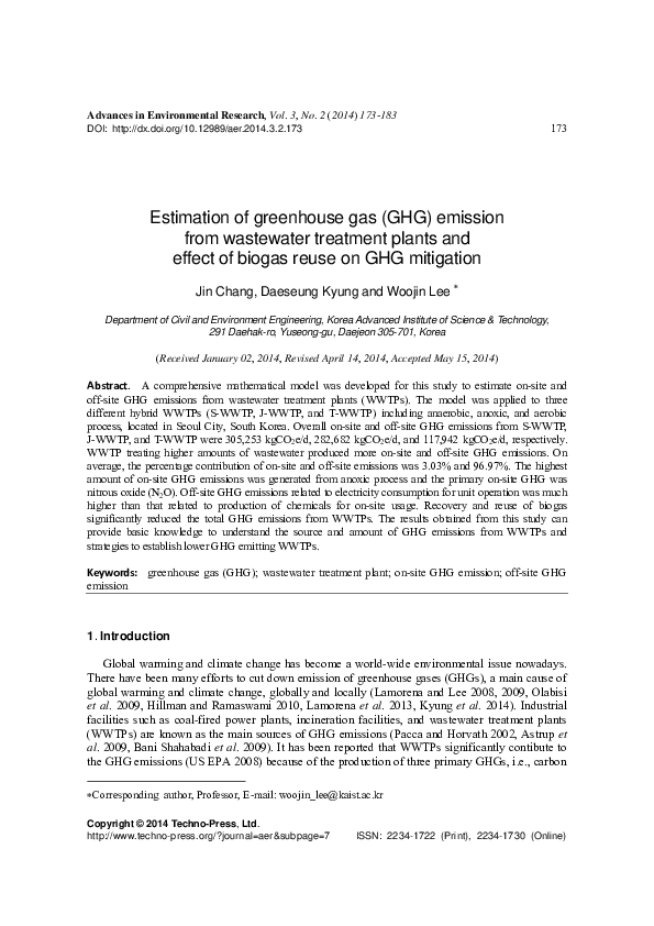 (PDF) Estimation of greenhouse gas (GHG) emission from wastewater ...