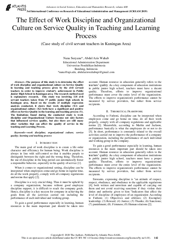 (PDF) The Effect of Work Discipline and Organizational Culture on ...