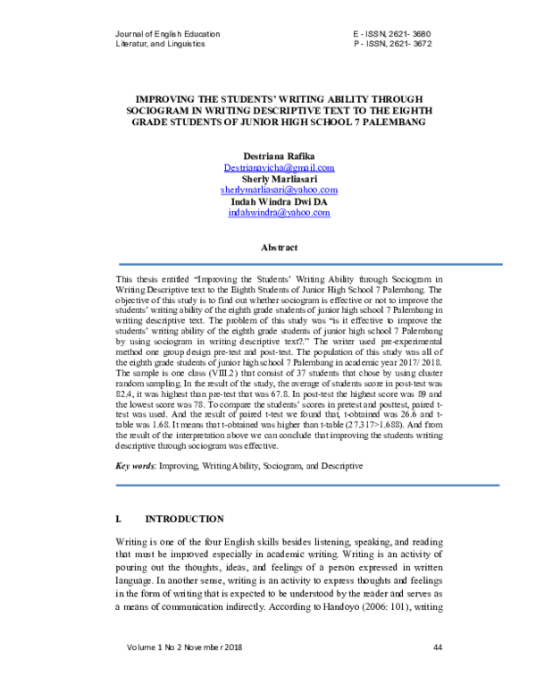 (PDF) Improving the Students' Writing Ability Through Sociogram in ...