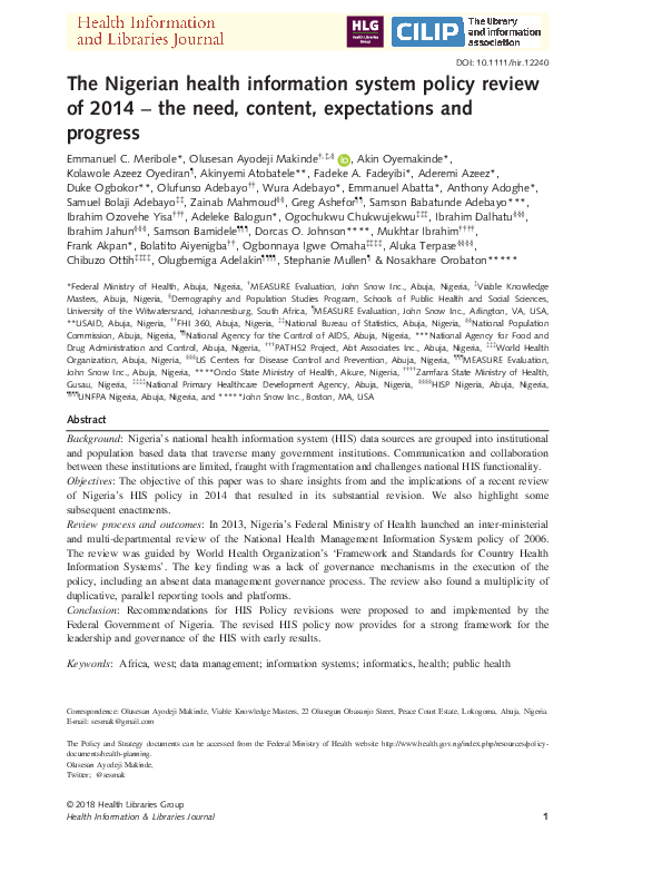 (PDF) The Nigerian health information system policy review of 2014 ...