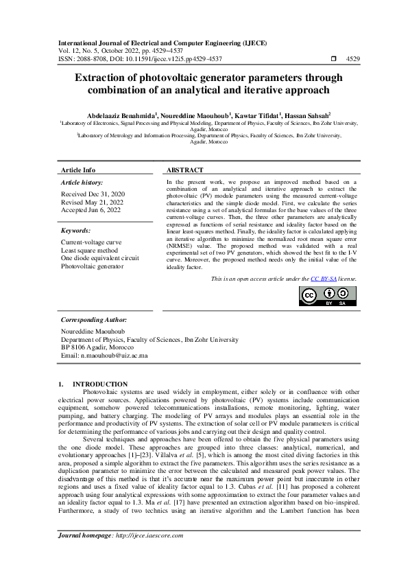 (PDF) Extraction of photovoltaic generator parameters through ...