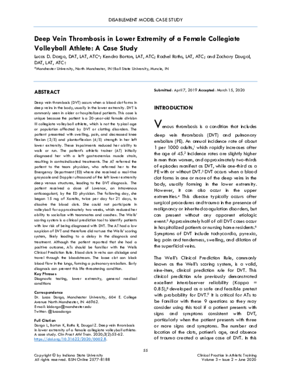 (PDF) Deep Vein Thrombosis in Lower Extremity of a Female Collegiate ...