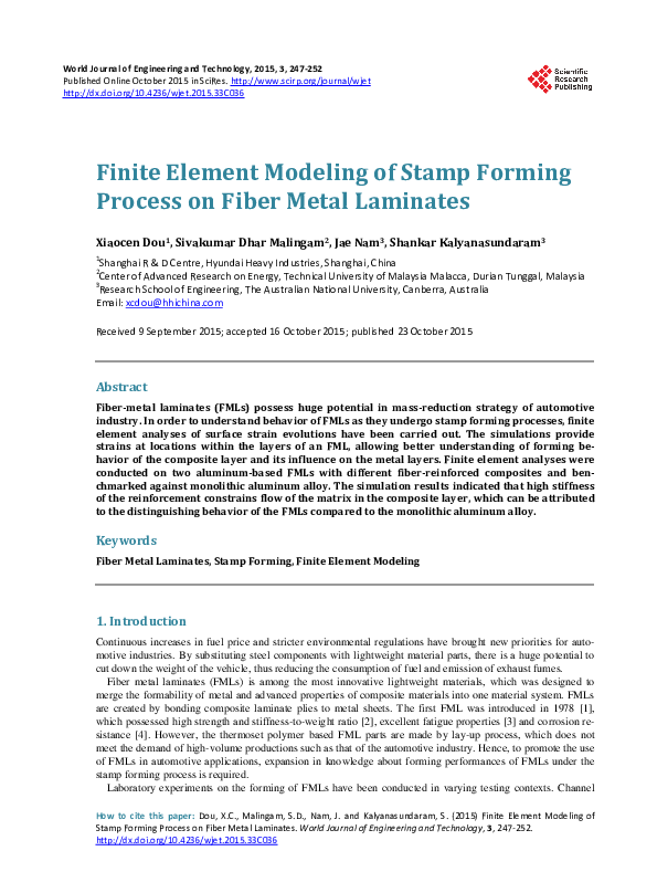 (PDF) Finite Element Modeling of Stamp Forming Process on Fiber Metal ...